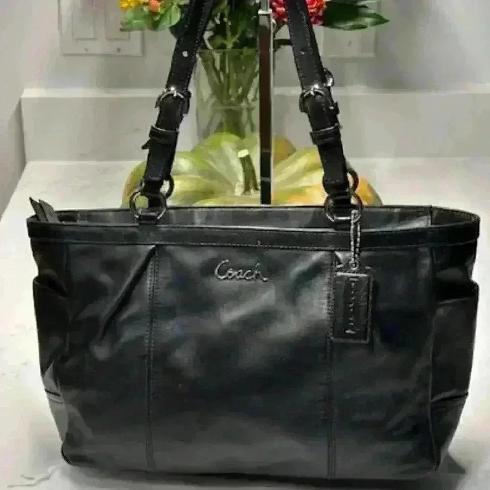 Coach Gallery East West Leather Tote Shoulder Bag Black